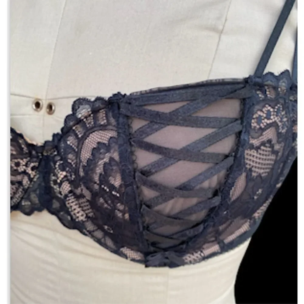 Adore Me Lace Balconette Bra Black 36C Lace Sheer
